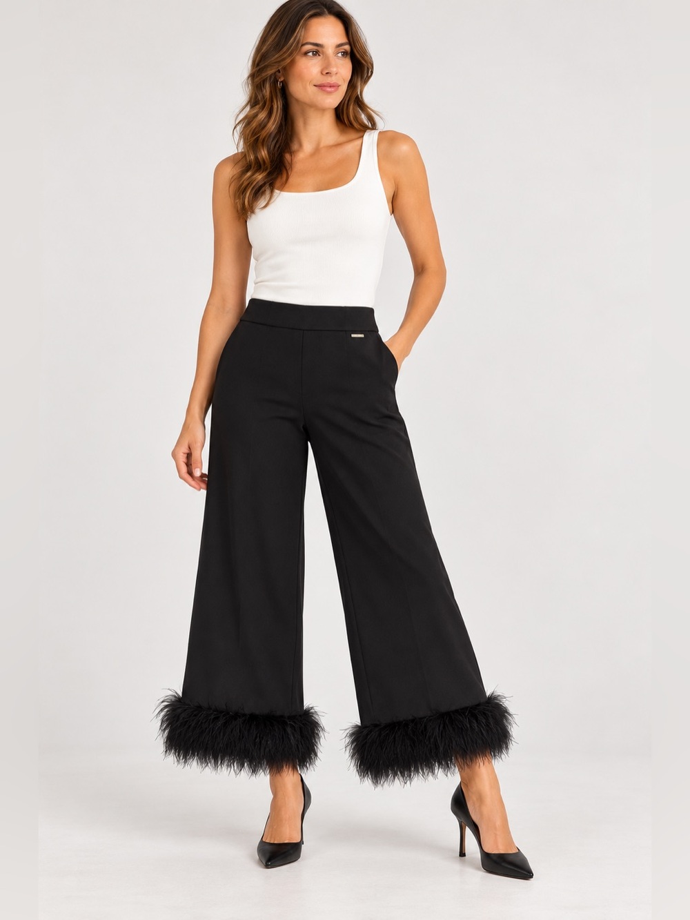 Anne Klein Feather Detail Ankle Pants Black Small